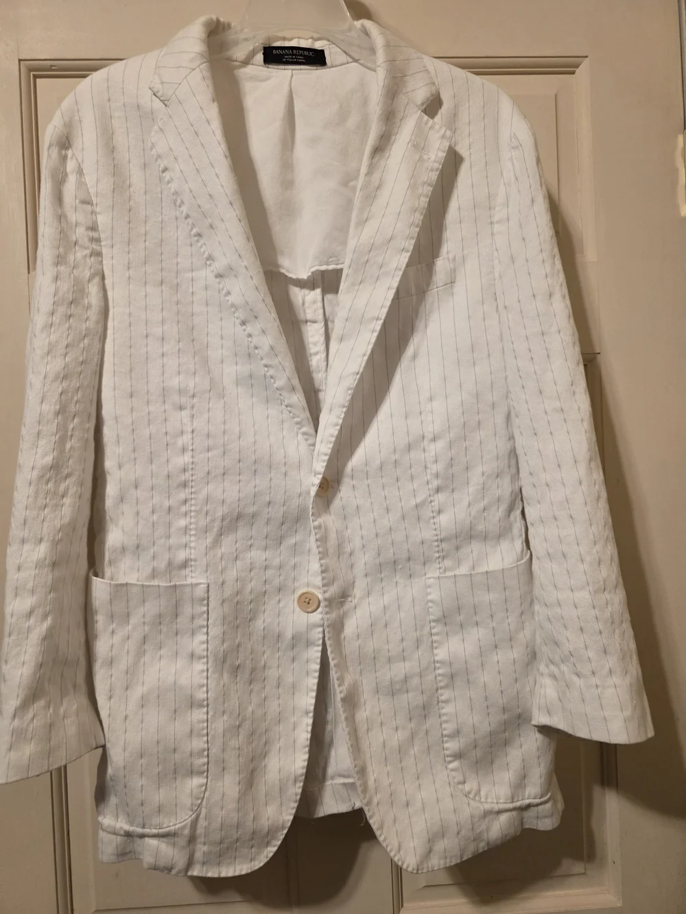 Banana Republic White Blazer with Light Blue Pinstripes
